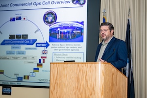 F. Schnell, director of Space Systems Command’s Acquisition Delta for SDA, provides opening remarks for the Space Domain Awareness Tools, Applications and Processes (TAP) Lab roadshow at Schriever Space Force Base, Colo., Oct. 30, 2024. During the roadshow, participants presented project summaries to demonstrate the work being done by SSC with industry and academic partners to improve ‘fight tonight’ SDA and command and control capabilities while also obtaining informal feedback by attendees on developing capabilities. ' (U.S. Space Force photo by Tiana Williams)

IMAGE I