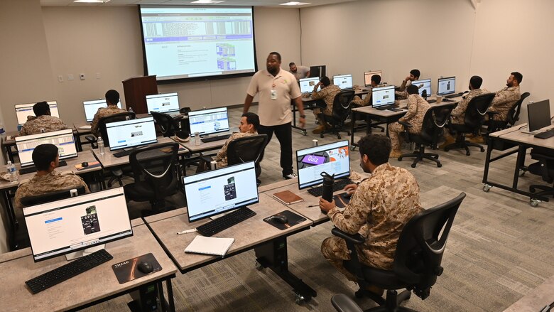 Students from the Kingdom of Saudi Arabia attend class on the Terminal High Altitude Area Defense missile system in the newly renovated building 1093 on Fort Bliss, Texas. The building once housed two Nike Hercules surface-to-air missile laboratories and has been a part of the Army’s Air Defense Artillery since before the branch’s inception on June 20, 1968. Now, the building houses the U.S. Department of Defense Missile Defense Agency’s Terminal High Altitude Area Defense Academy. The THAAD academy is a partnership between the Department of Defense and the Kingdom of Saudi Arabia to train Royal Saudi Air Defense Forces soldiers on how to operate and maintain the THAAD battery.