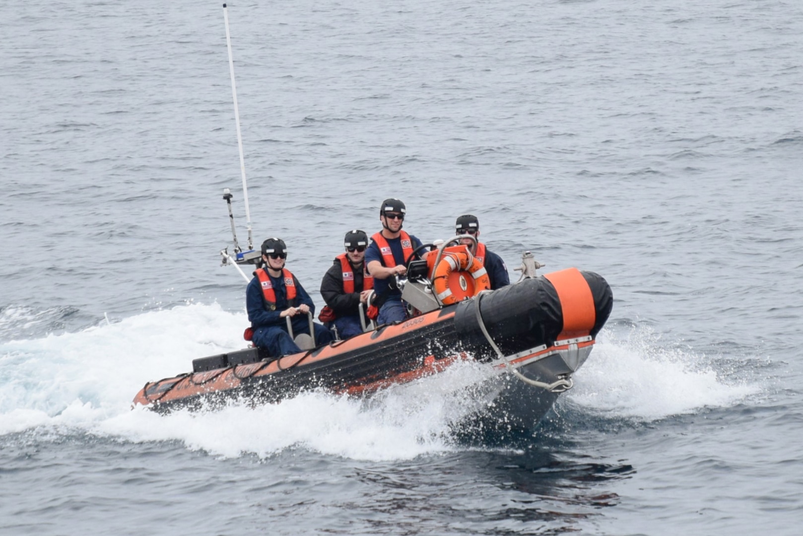 Coast Guard Cutter Seneca (WMEC 906) crew members conduct small boat training, Oct. 2, 2024, while underway in the eastern Pacific Ocean.  Seneca’s crew conducted a 61-day counter-drug patrol within the Coast Guard Eleventh District area of responsibility in support of Joint Interagency Task Force – South. (U.S. Coast Guard photo)