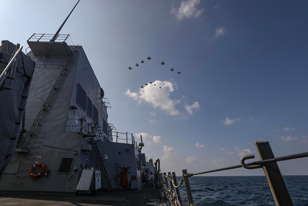 Aircraft assigned to U.S. Navy Carrier Air Wing 5, U.S. Air Force, Japan Air Self-Defense Force, and Republic of Korea Air Force during a formation sail during Freedom Edge 24-2, Nov. 13, 2024.