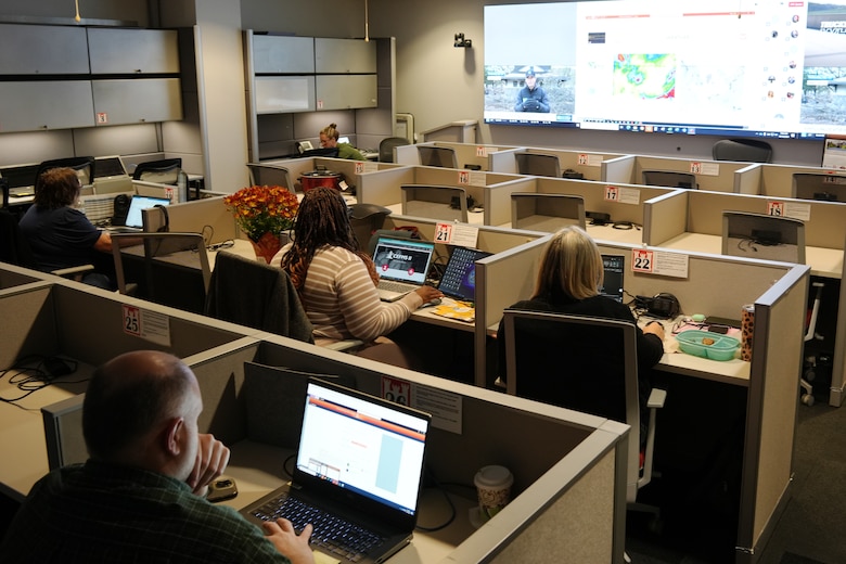 Members of the U.S. Army Corps of Engineers Nashville District Emergency Management team participate in a daily Hurricane Helene synchronization meeting in the district's Emergency Operations Center, Oct 15, 2024. The emergency management team has been vital in coordinating USACE response to the Hurricane Helene effected area in East Tennessee through the management of funding, processing taskers and providing continuous logistical support for deployed USACE responders.