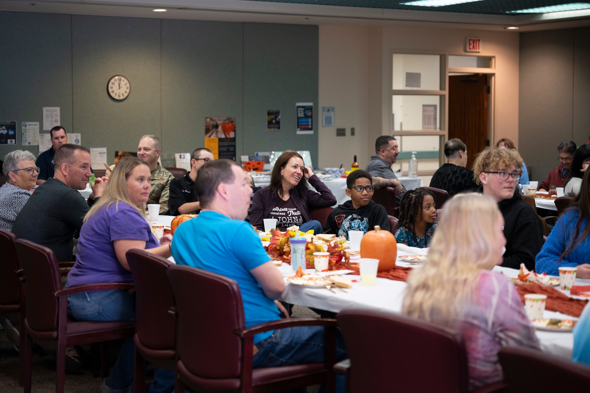 A group enjoys a meal.