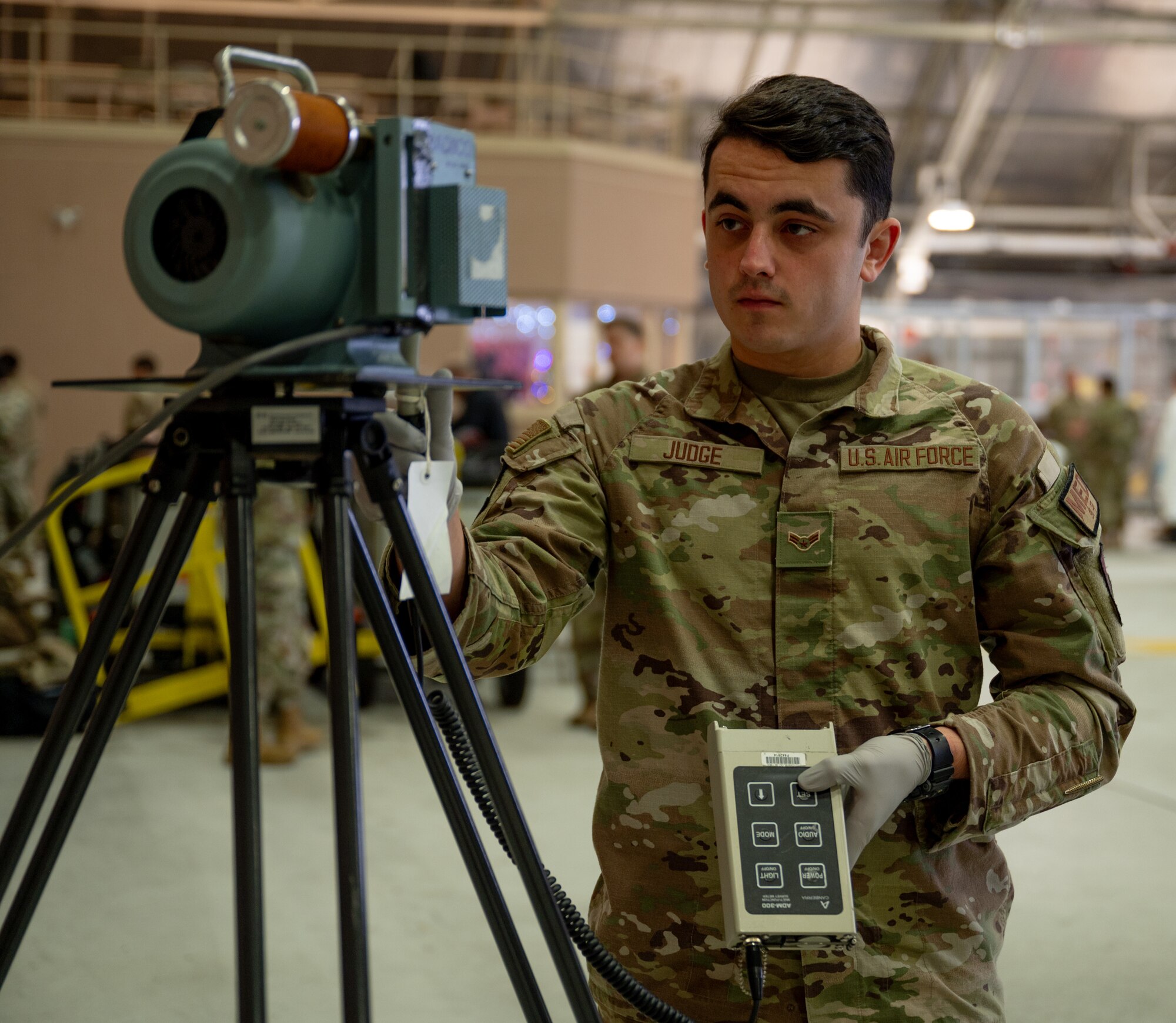 A U.S. Air Force Airman assigned to the 51st Medical Group checks a filter for simulated radioactive particles during Radiant Falcon at Osan Air Base, Republic of Korea, Nov. 14, 2024. This device, known as a Radeco, measures radiation exposure and helps determine the appropriate level of personal protective equipment for members to wear. Through exercises like Radiant Falcon, the 51st Fighter Wing is dedicated to staying prepared and developing innovative solutions to protect our personnel and remain ready to “Fight Tonight!” (U.S. Air Force photo by Senior Airman Brittany Russell)
