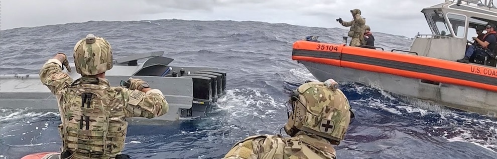 U.S. Coast Guard Cutter Munro (WMSL 755) crews interdict a vessel suspected of smuggling drugs in international waters of the Eastern Pacific Ocean, October 2024.