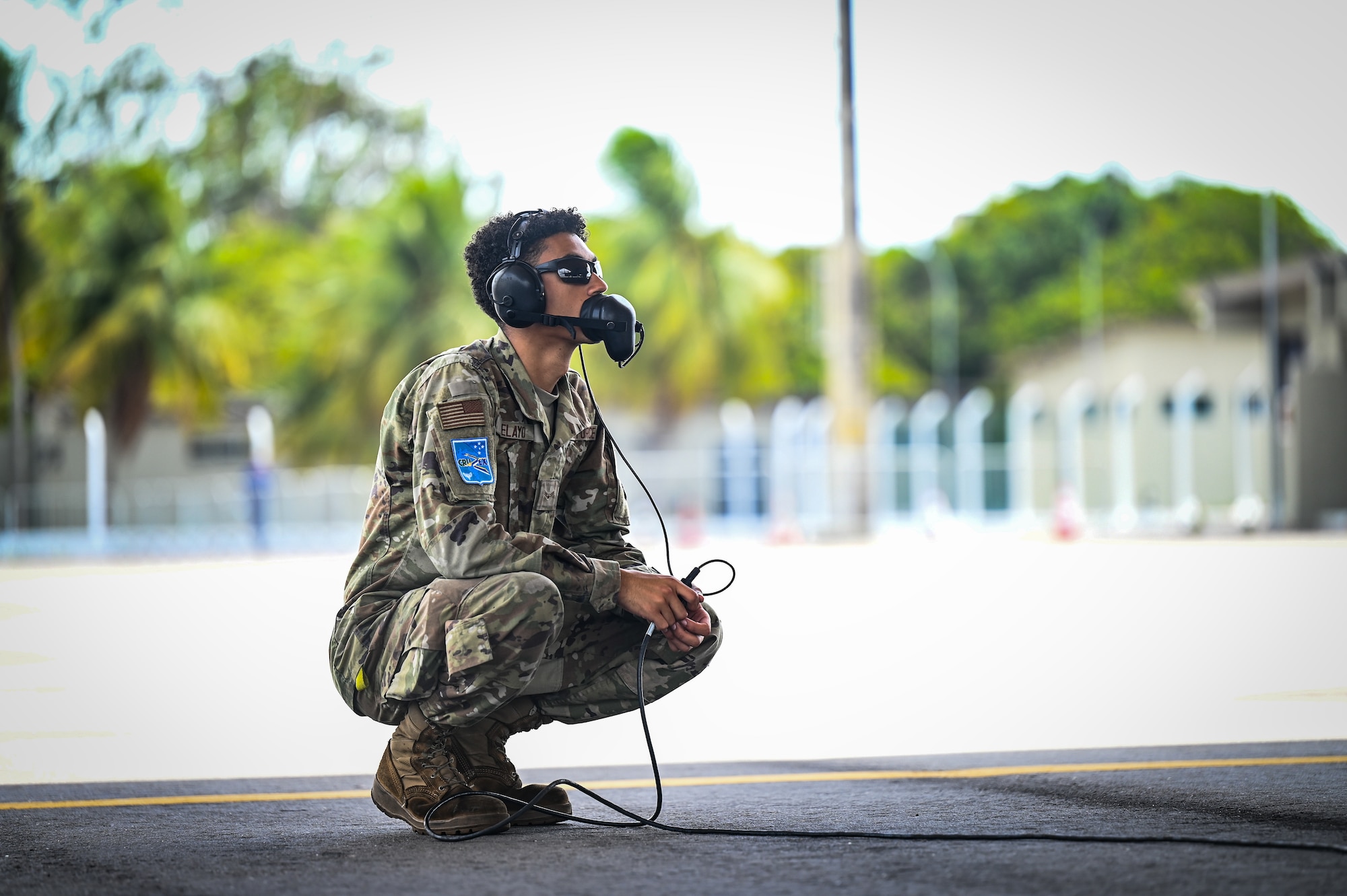 U.S. Air Force Airman 1st Class Esven Pelayo, Louisiana Air National Guard 159th Fighter Wing crew chief, performs pre-flight checks during CRUZEX 2024 at Natal Air Force Base, Brazil, Nov. 13, 2024. The USAF remains committed to its enduring promise of readiness, ensuring it can respond to any challenge alongside its partners and allies. (U.S. Air Force photo by Staff Sgt. Madeline Herzog)