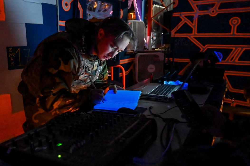 U.S. Air Force Staff Sgt. Henry Kern, 8th Communications Squadron data operations journeyman, takes notes during Beverly Sentinel 25-1 at Kunsan Air Base, Republic of Korea.