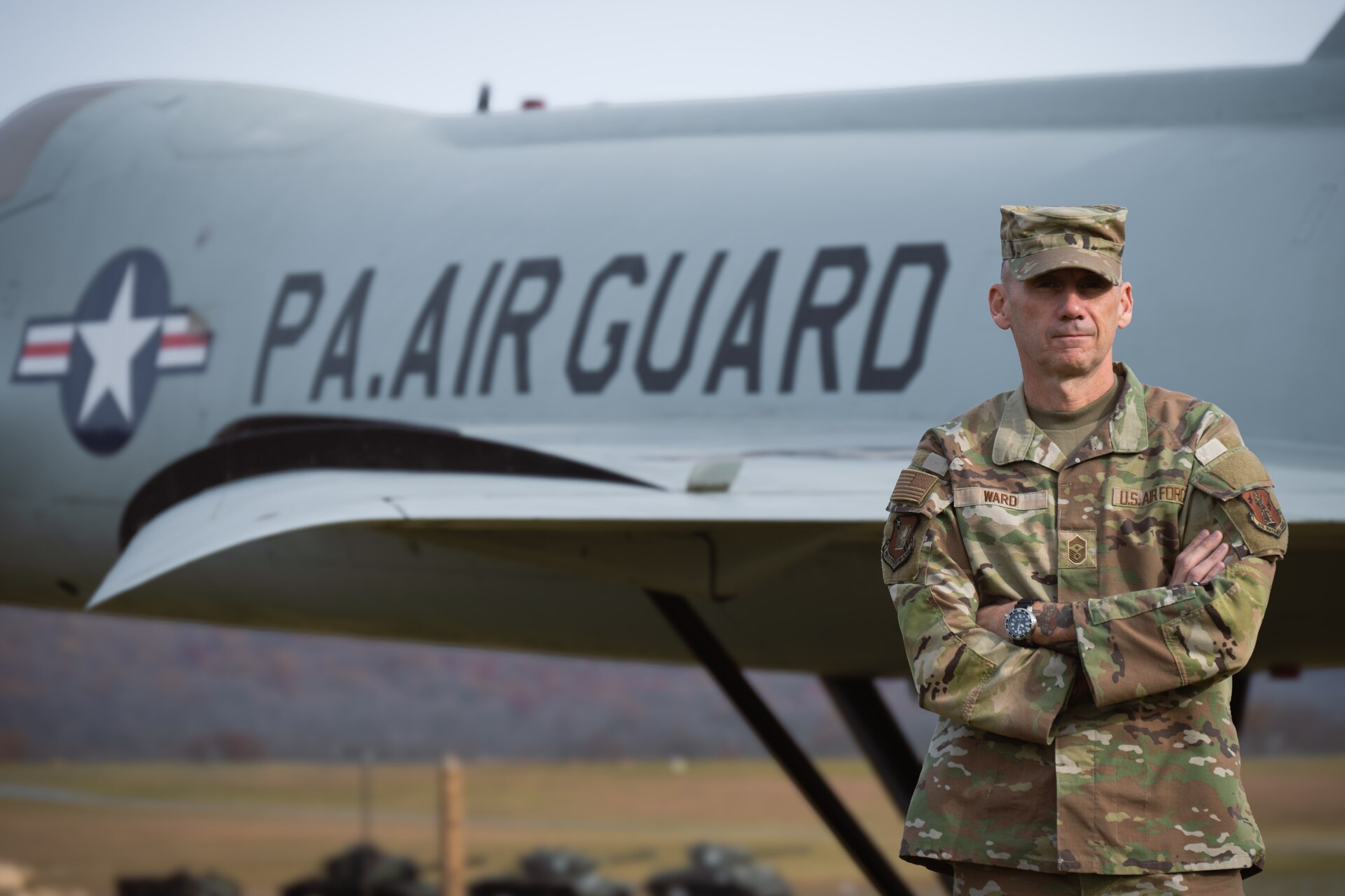 U.S. Air Force Chief Master Sgt. Dennis Ward recently assumed duty as the eleventh State Command Chief of the Pennsylvania Air National Guard, Nov. 16, 2024, at Fort Indiantown Gap, Pennsylvania. As the new full-time PAANG State Command Chief, Ward will represent the highest level of ANG enlisted leadership in the State and will serve as the principal advisor to the Deputy Adjutant General-Air for all matters influencing the health, morale, and welfare of enlisted personnel. (U.S. Air National Guard photo by Senior Airman Diana Snyder)