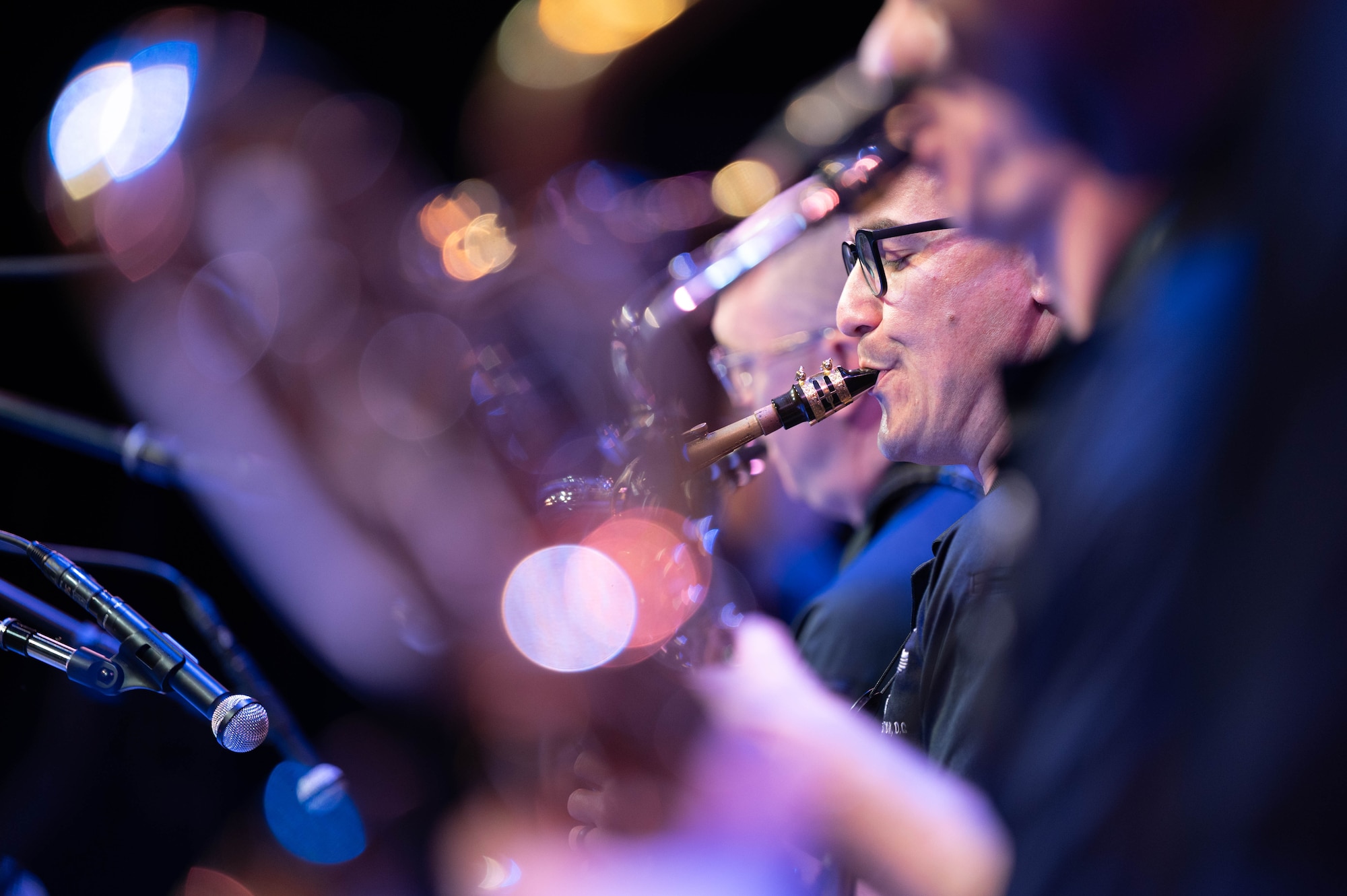 U.S. Air Force Master Sgt. Mike Cemprola, alto saxophonist with the USAF Band, plays the saxophone during sound check before a performance in the Airmen of Note Fall 2024 tour in Tampa, Fla., Nov. 11, 2024. The Airmen of Note’s mission, as a part of the U.S. Air Force Band, is to honor those who have served, inspire American citizens to heighten patriotism and service, and to connect the global community on behalf of the U.S. Air Force and the United States. The Airmen of Note consists of 17 active duty musicians and one vocalist stationed at Joint Base Anacostia-Bolling, Washington, D.C. (U.S. Air Force photo by Hayden Hallman)