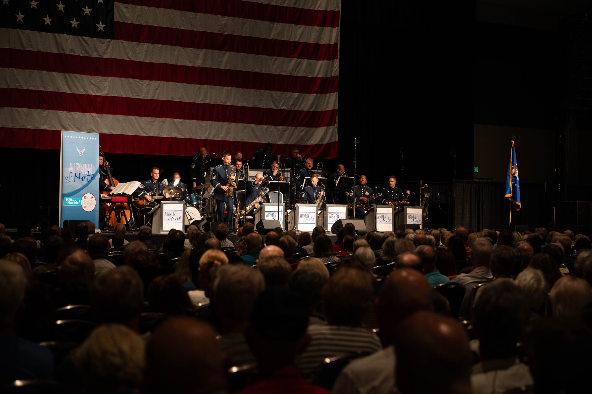 U.S. Air Force Master Sgt. Mike Cemprola, alto saxophonist with the USAF Band, performs a saxophone solo during the Airmen of Note Fall 2024 tour in Punta Gorda, Fla., Nov. 13, 2024. The Airmen of Note’s mission, as a part of the U.S. Air Force Band, is to honor those who have served, inspire American citizens to heighten patriotism and service, and to connect the global community on behalf of the U.S. Air Force and the United States. The Airmen of Note consists of 17 active duty musicians and one vocalist stationed at Joint Base Anacostia-Bolling, Washington, D.C. (U.S. Air Force photo by Hayden Hallman)