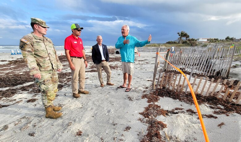 USACE Jacksonville District Commander Col. Brandon Bowman, Deputy Engineer, Mr. Howie Gonzalez, and Volusia County officials meet with local residents on the Volusia County shoreline to see areas within the forthcoming Coastal Storm Risk Management (CSRM) study. The CSRM studies determine the harmful impacts of coastal storms by reducing vulnerabilities, enhancing resilience, and protecting lives, property, and natural resources.  The Jacksonville District received Congressional authority to study the shoreline along Volusia County in 2000 and has requested funding to start the study in Fiscal Year 25.