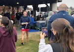 1st Lt. Jeffery Bennett, Pittsburgh MEPS assistant operations officer, smiles with medal and pie prizes after winning first in his age group after participating in Veterans Day 5k. Pittsburgh MEPS personnel participated in a Veterans Day 5k Nov. 10, 2024 to support veterans in their community.