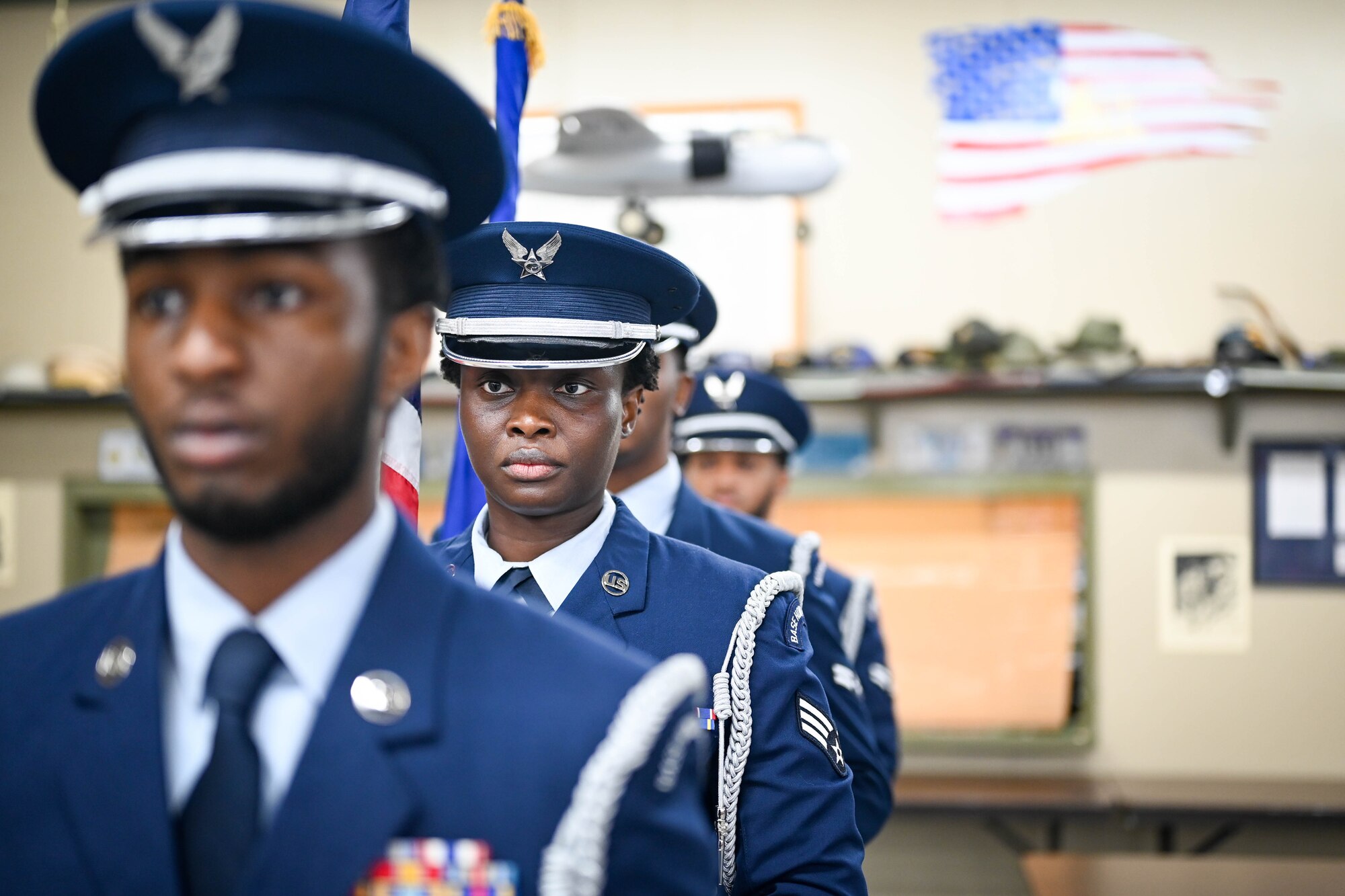 Honor guardsmen prepare for a presentation.