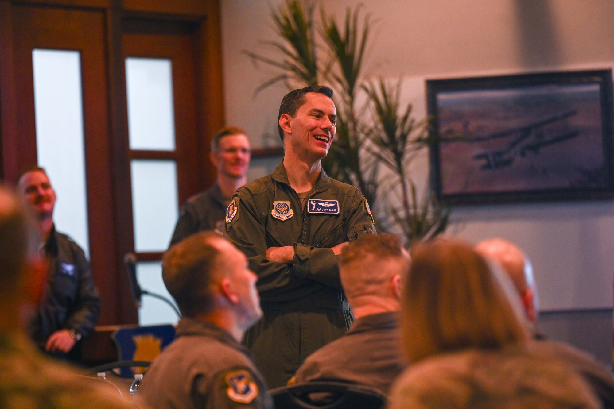 Col. Cory Damon, 22nd Air Refueling Wing commander, holds a KC-46 Weapons Systems Council meeting Nov. 15, 2024, at McConnell Air Force Base, Kansas. The council focused on a variety of topics, including KC-46A Pegasus training, insights from recent employment capability exercises and the latest tactical developments for the aircraft. (U.S. Air Force photo by Senior Airman William Lunn)