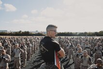 U.S. Marine Corps Martial Arts Instructor, Staff Sgt. Jacob Sinclair, with Support Battalion, Recruit Training Regiment, instructs recruits with Lima Company, 3rd Recruit Training Battalion, during a Marine Corps Martial Arts Program class at Marine Corps Recruit Depot San Diego, California, Oct. 29, 2024. MCMAP aims to strengthen the mental and moral resiliency of recruits and Marines through realistic combative training, warrior ethos studies, and physical hardening. (U.S. Marine Corps photo by Cpl. Sarah M. Grawcock)