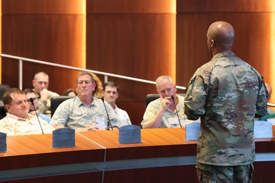 U.S. Army Pacific Commanding General Gen. Ronald Clark delivers opening remarks during the USARPAC Academia and Innovation Engagement at Fort Shafter, Hawaii, on Nov. 19, 2024.