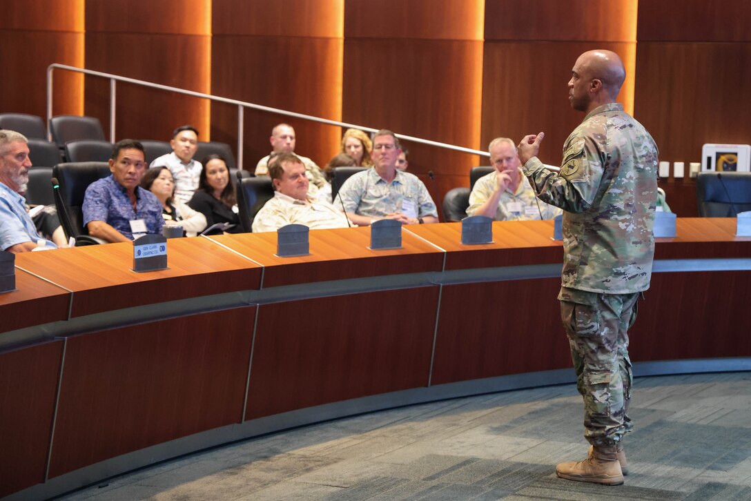 U.S. Army Pacific Commanding General, Gen. Ronald Clark, delivers opening remarks during the USARPAC Academia and Innovation Engagement at Fort Shafter, Hawaii, on Nov. 19, 2024.