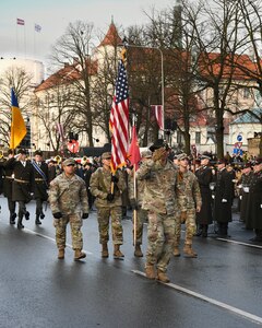 Michigan National Guard members joined Latvian Armed Forces and military members from over 12 allied nations to celebrate Latvia's 106th Independence Day Nov. 18, 2024. The event highlighted the enduring partnership between Latvia and Michigan under the State Partnership Program.