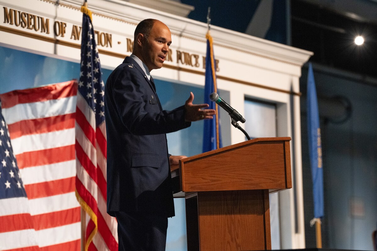 Lt. Col. Richard Holt, 461st Operational Support Squadron commander, speaks during the 461st OSS inactivation ceremony at Robins Air Force Base.