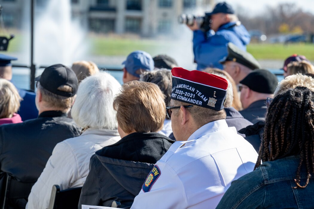 Veterans and their families attend the Veterans Day ceremony in Centerville, Ohio.