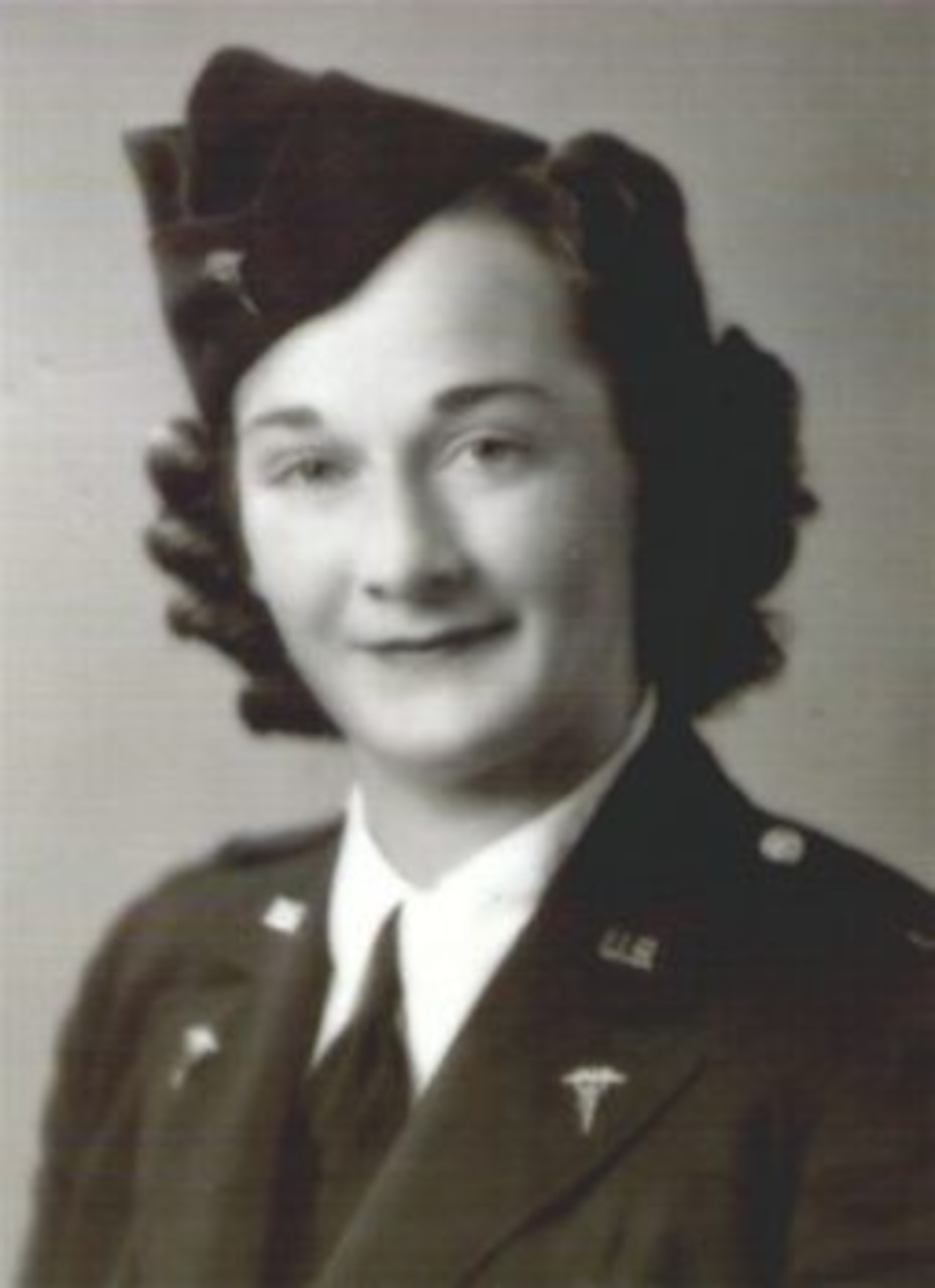 Black and white portrait of a military nurse.