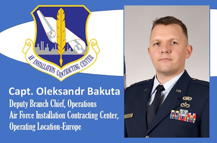 AFIMSC Mission Monday graphic with the official photo of Capt. Oleksandr Bakuta.