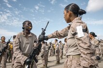 U.S. Marine Corps recruits with Fox Company, 2nd Recruit Training Battalion, execute Marine Corps Martial Arts Program techniques at Marine Corps Recruit Depot San Diego, California, Oct. 28, 2024. MCMAP aims to strengthen the mental and moral resiliency of individual recruits and Marines through realistic combative training, warrior ethos studies, and physical hardening. (U.S. Marine Corps photo by Cpl. Sarah M. Grawcock)