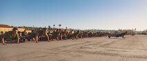New U.S. Marines with Mike Company, 3rd Recruit Training Battalion, execute dynamic warm-ups prior to the company motivational run at Marine Corps Recruit Depot San Diego, California, Nov. 14, 2024. The company motivational run is a three-mile cadence run conducted around the Depot and is the last physical training event the Marines will conduct before they graduate from MCRD San Diego. The event is also the first time friends and families will see their newly transformed Marines. (U.S. Marine Corps photo by Lance Cpl. Janell B. Alvarez)