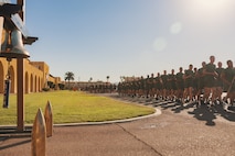 New U.S. Marines with Mike Company, 3rd Recruit Training Battalion, conduct the company motivational run at Marine Corps Recruit Depot San Diego, California, Nov. 14, 2024. The company motivational run is a three-mile cadence run conducted around the Depot and is the last physical training event the Marines will conduct before they graduate from MCRD San Diego. The event is also the first time friends and families will see their newly transformed Marines. (U.S. Marine Corps photo by Lance Cpl. Janell B. Alvarez)