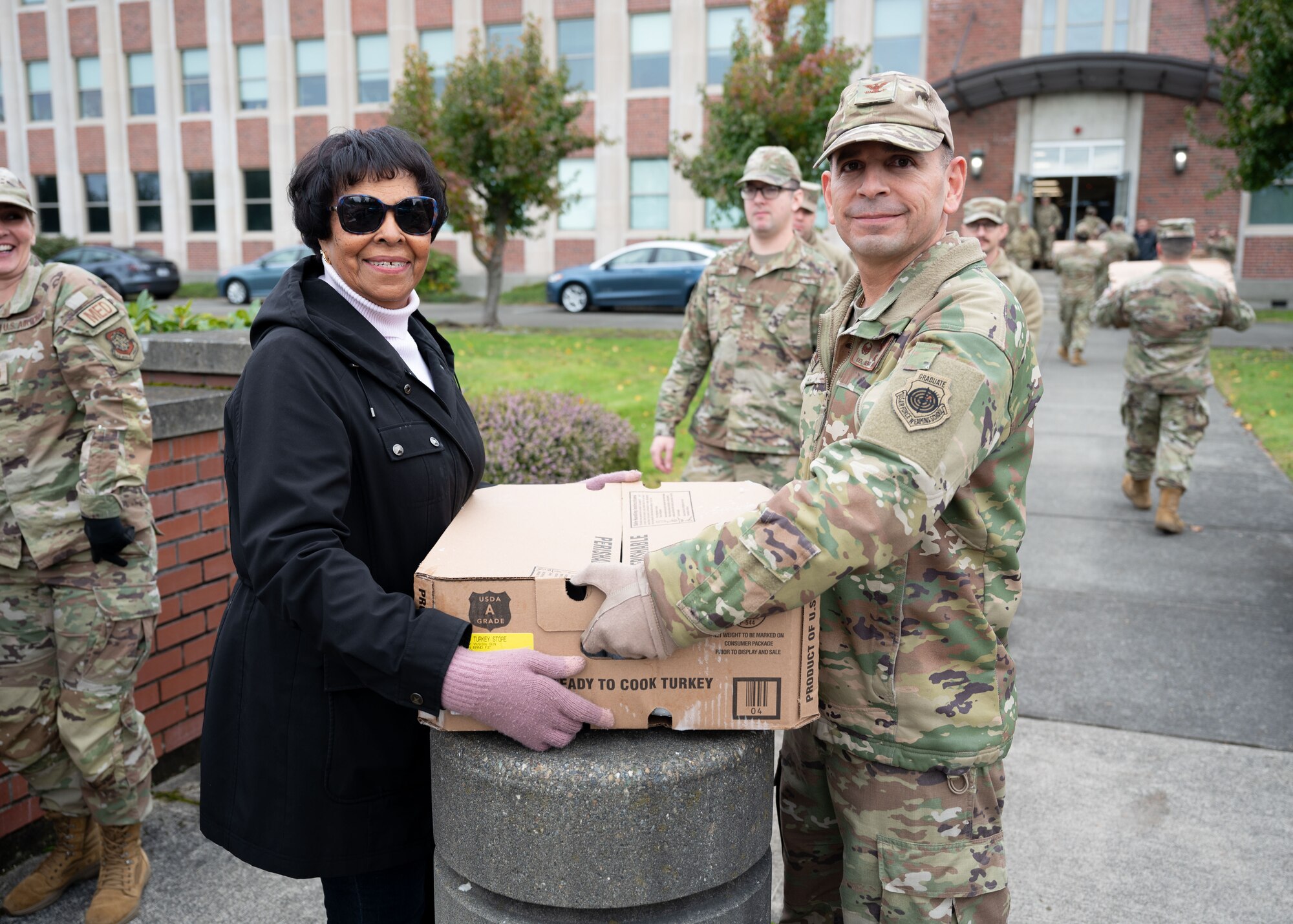 Team McChord Airmen joined forces with members of the Air Force Association Washington State Chapter and Pierce Military and Business Alliance to carry out Operation Turkey Drop at Joint Base Lewis-McChord, Washington, Nov. 21, 2024. Hundreds of turkeys were donated by the AFA Washington State Chapter, Pierce Military and Business Alliance, the Army and Air Force Exchange Service and the Religious Support Office for Airmen in time for Thanksgiving. The annual event directly supports and enhances quality of life for Team McChord Airmen and their families during the holidays.