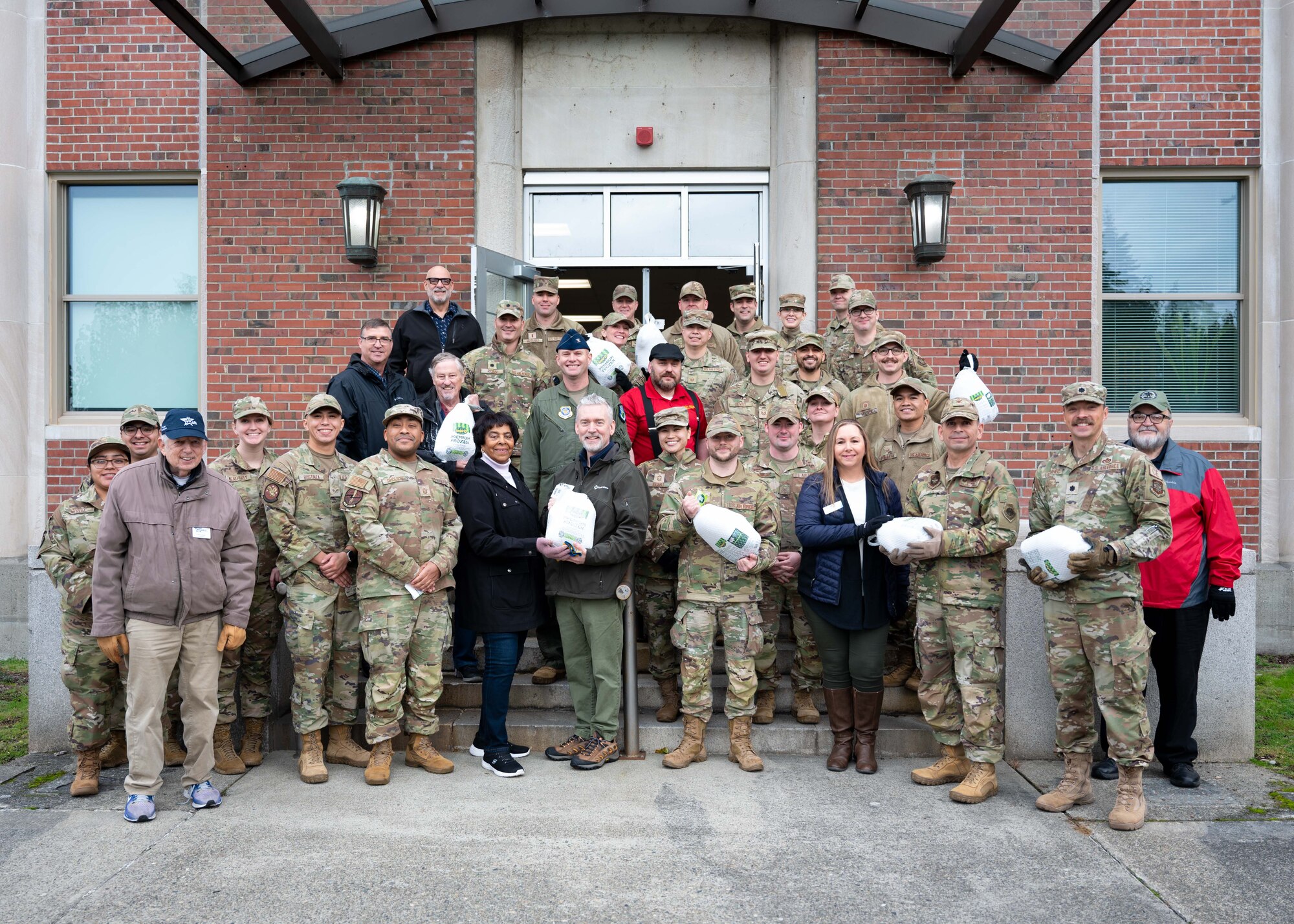 Team McChord Airmen joined forces with members of the Air Force Association Washington State Chapter and Pierce Military and Business Alliance to carry out Operation Turkey Drop at Joint Base Lewis-McChord, Washington, Nov. 21, 2024. Hundreds of turkeys were donated by the AFA Washington State Chapter, Pierce Military and Business Alliance, the Army and Air Force Exchange Service and the Religious Support Office for Airmen in time for Thanksgiving. The annual event directly supports and enhances quality of life for Team McChord Airmen and their families during the holidays.
