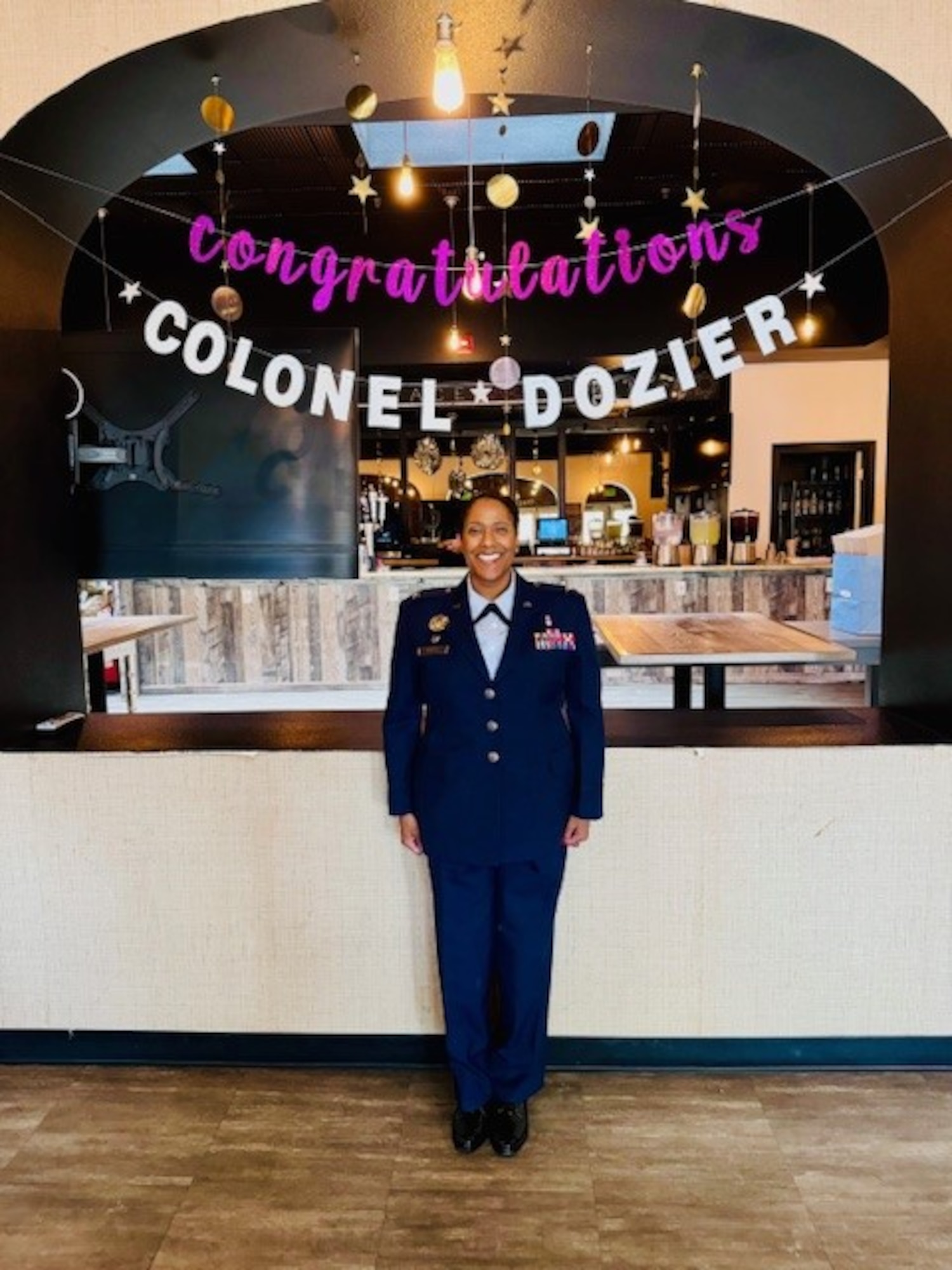 U.S Air Force Col. Joi B. Dozier, 30th Medical Group commander, celebrates her promotion to colonel at Vandenberg Space Force Base, Calif., Aug. 24, 2024. As the Commander of 30th MDG, Dozier is responsible for developing strategic plans to ensure compliance with healthcare regulatory standards and aligning the group's efforts with Space Launch Delta 30’s priorities.