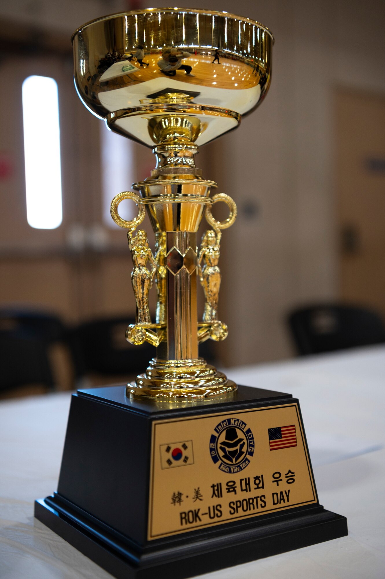 The semi-annual Republic of Korea-U.S. sports day took place at Osan Air Base, ROK, Nov. 15, 2024. Members from 17 intelligence units across the base formed four different teams to participate in five events including volleyball, dodgeball, basketball, tug-of-war and a relay race. The camaraderie displayed through various sports showcased their commitment to community both inside and outside of their respective work centers. (U.S. Air Force photo by Staff Sgt. Ashley N. Mikaio)