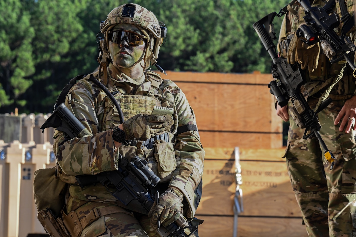 A Citizen Airman assigned to the 910th Security Forces Squadron listens to a mission brief prior to a SF exercise at Dobbins Air Reserve Base, Georgia, Nov. 15, 2024.