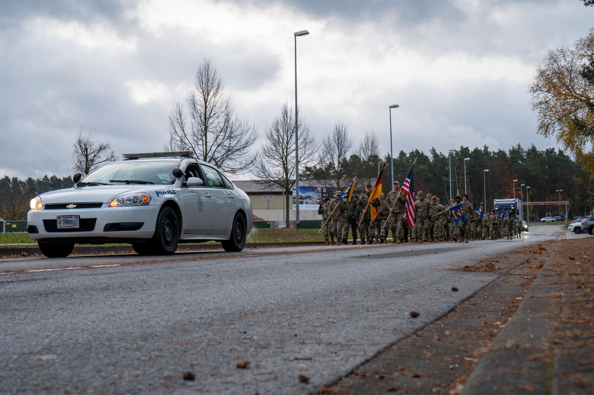 U.S. Air Force Airmen from Kisling Noncommissioned Officer Academy class 25-A march at Kapaun Air Station, Germany, Nov. 21, 2024.