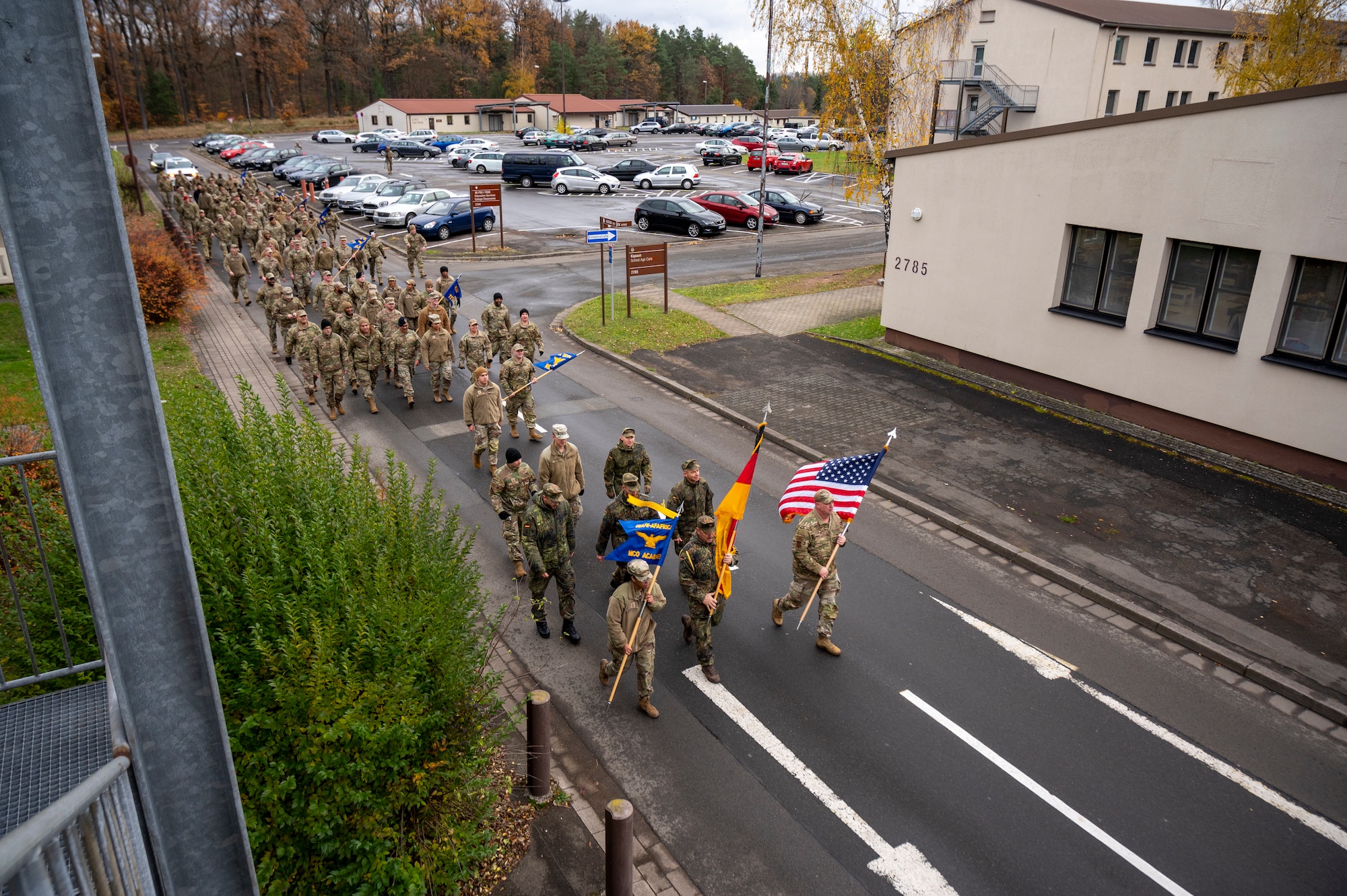 U.S. Air Force Airmen from Kisling Noncommissioned Officer Academy class 25-A march at Kapaun Air Station, Germany, Nov. 21, 2024.