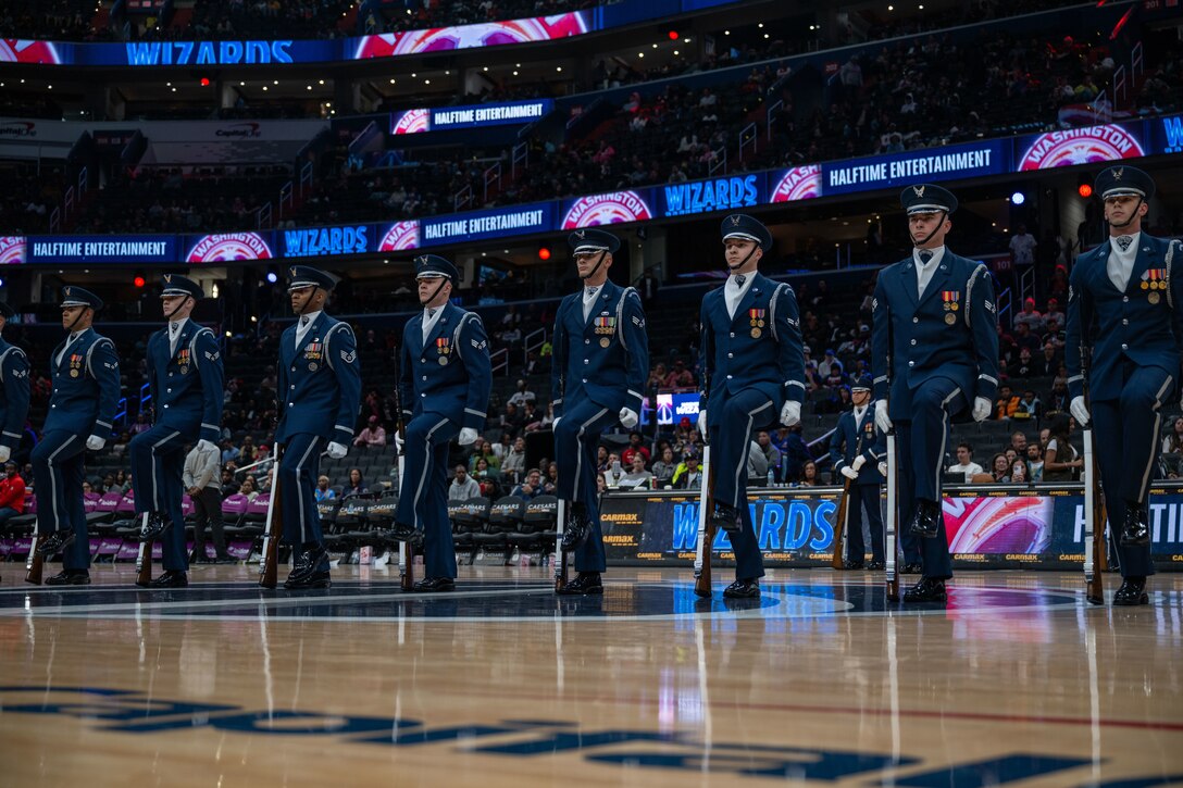 Drill team marches in place