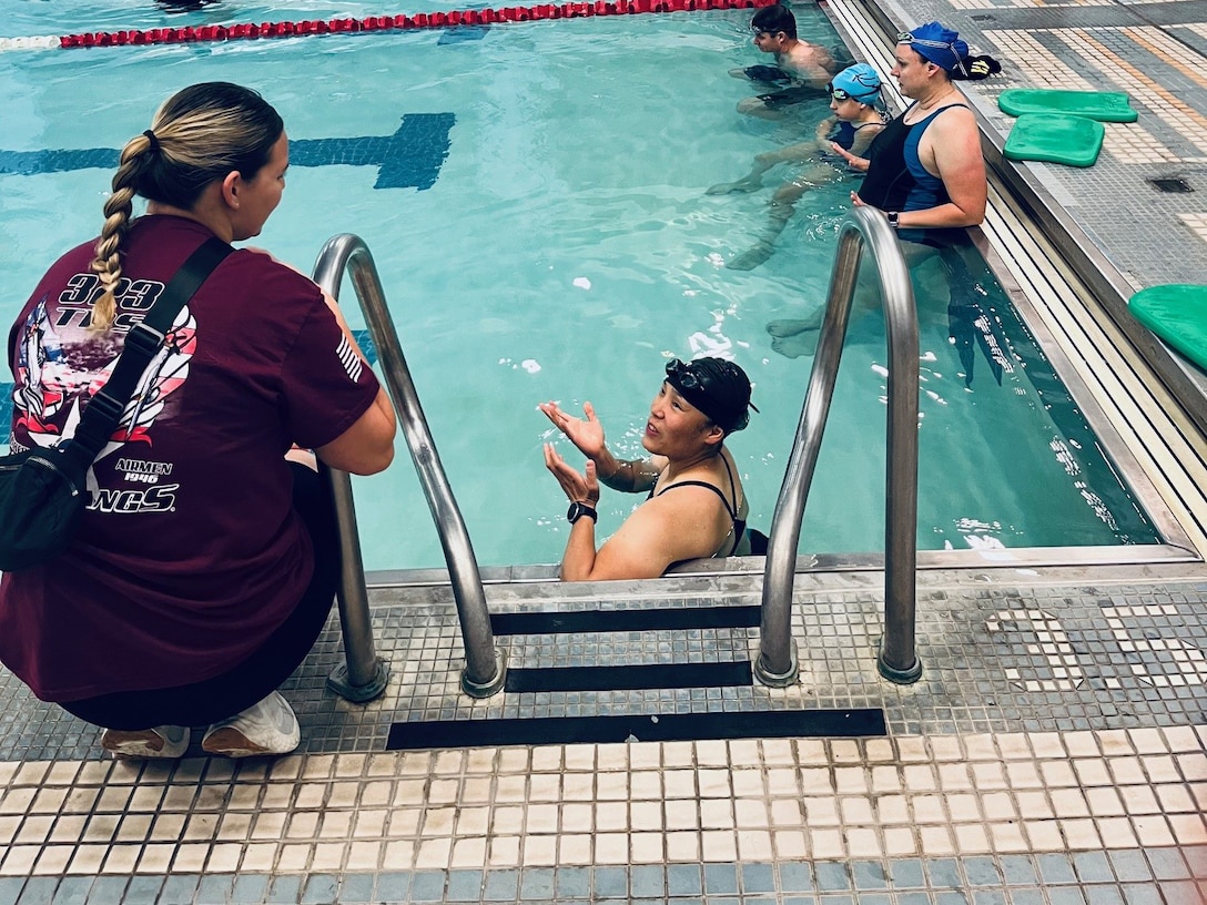 Capt. Kyra Maggio in swim therapy at the Fort Bliss SRU.