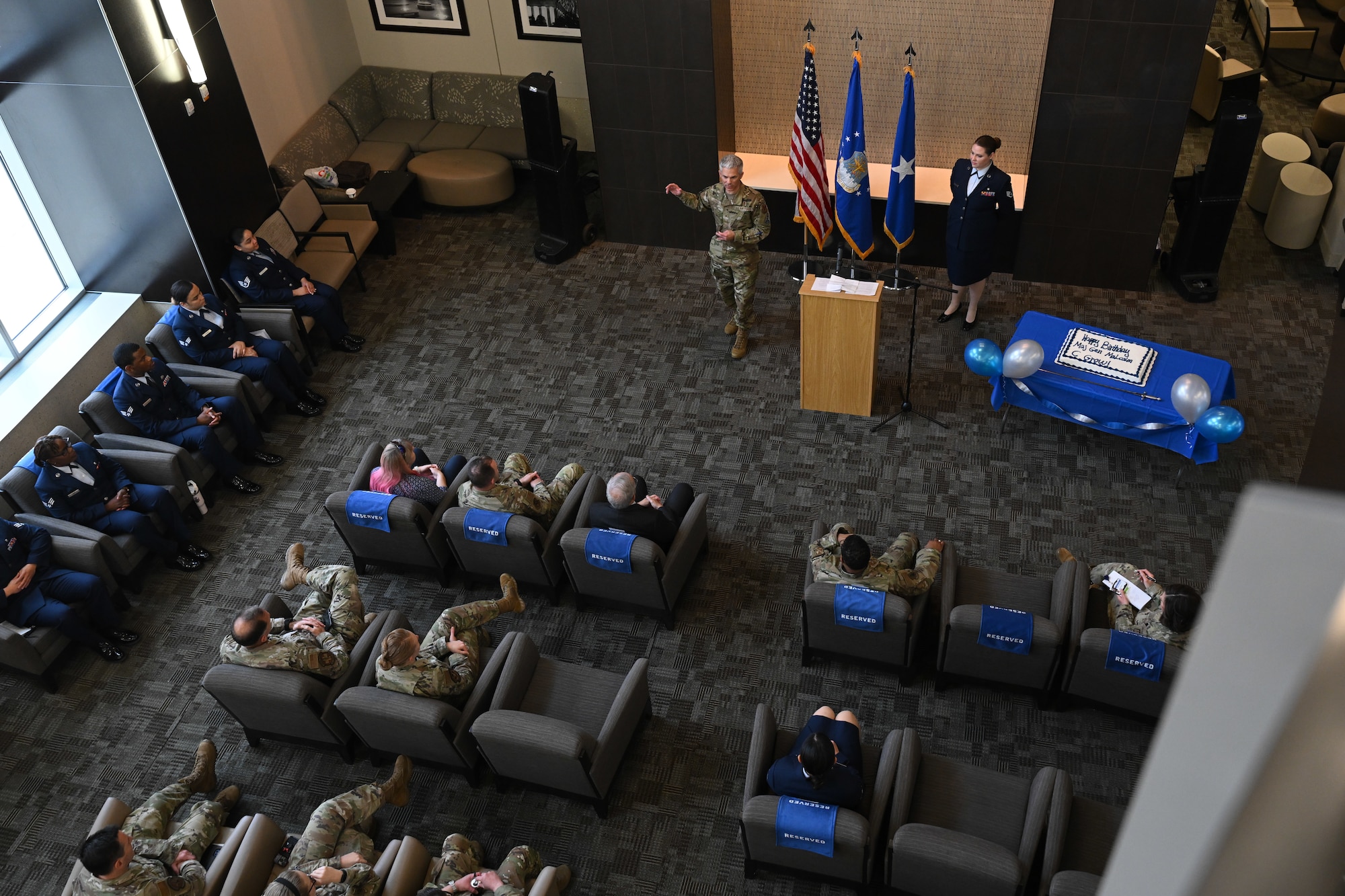 U.S. Air Force Brig. Gen. Jason Lennen, Director of Policy and Resources at the Office of the Surgeon General, speaks during a ceremony celebrating the legacy of Maj. Gen. Malcolm C. Grow at Joint Base Andrews, Md., Nov. 19, 2024. Lennen discussed Maj. Gen. Grow's legacy, the significance of his contributions, and the importance of medical readiness in the context of Great Power Competition. (U.S. Air Force photo by Airman 1st Class Gianluca Ciccopiedi)