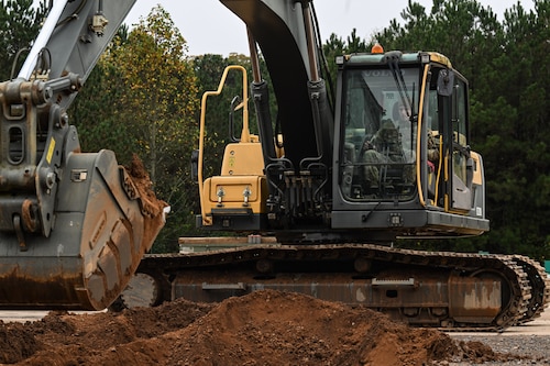 A Citizen Airman assigned to the 910th Civil Engineer Squadron operates heavy machinery at Dobbins Air Reserve Base, Georgia, Nov. 14, 2024.