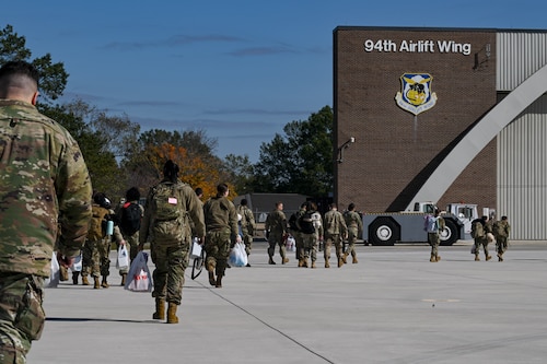 Citizen Airmen assigned to the 910th Airlift Wing arrive at Dobbins Air Reserve Base, Georgia, Nov. 13, 2024.