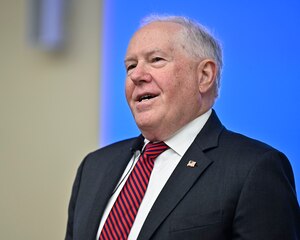 SecAF Frank Kendall delivers a speech.