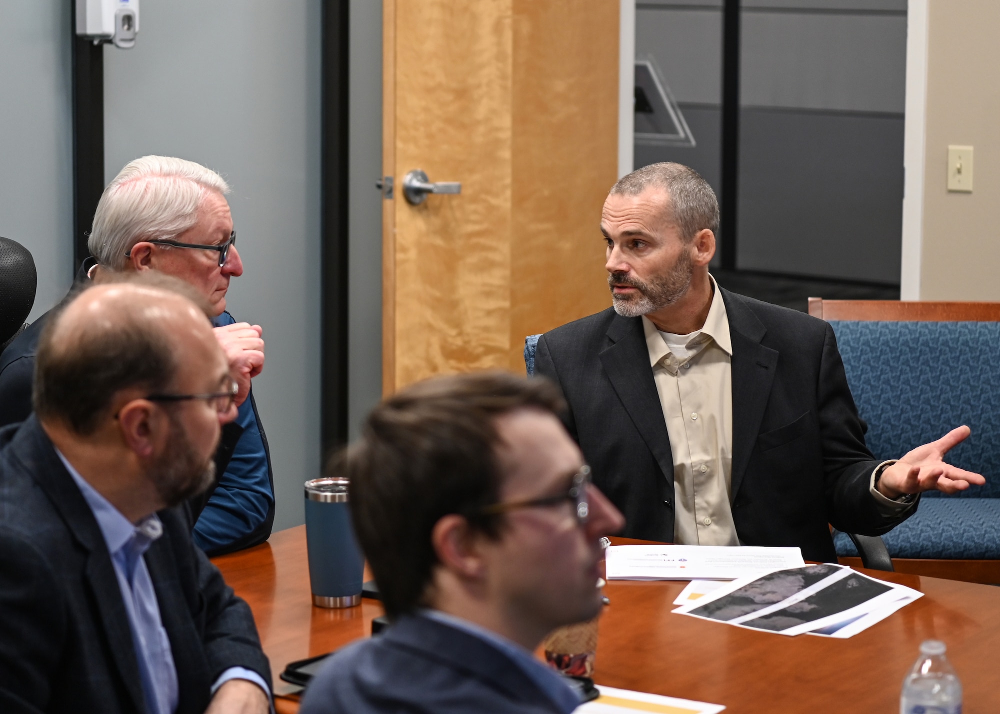 A Space Launch Delta 30 Director of Plans and Programs, and a Norwegian Armed Forces member, discuss Spaceport best practices during a spaceport collaboration visit at Vandenberg Space Force Base.