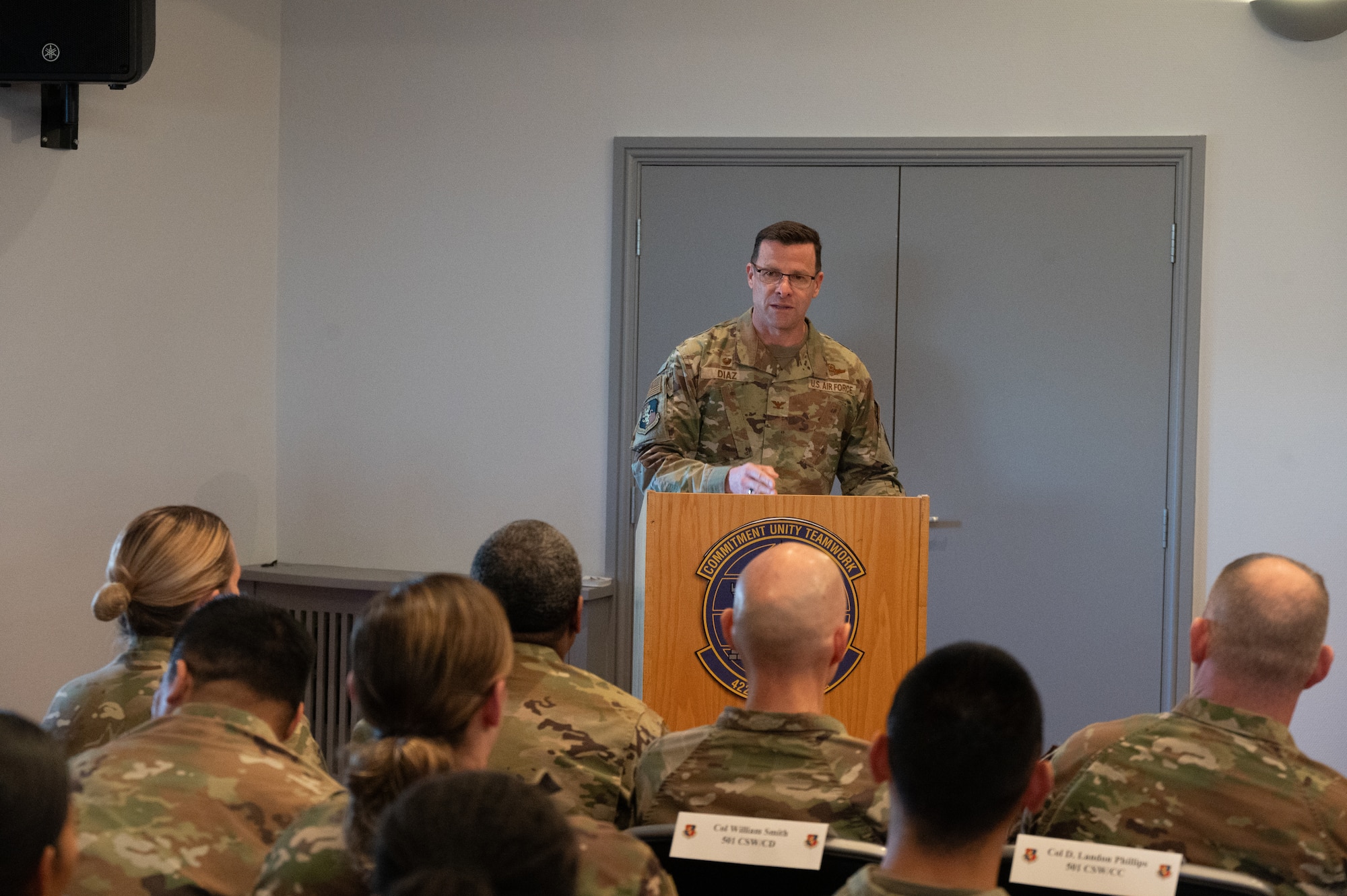 A commander gives a speech