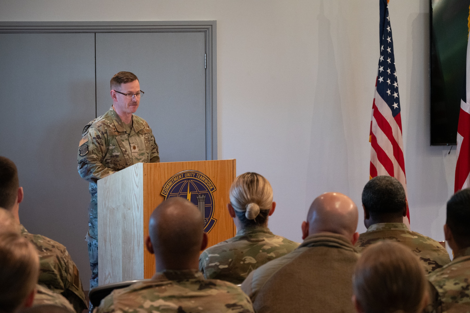 Commander gives a speech