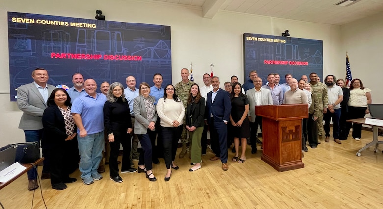 County representatives from throughout Southern California join U.S. Army Corps of Engineers Los Angeles District partners for a group photo Nov. 7 during the 2024 Seven Counties Flood-Control Directors Meeting at the LA District Baseyard in South El Monte, California.
