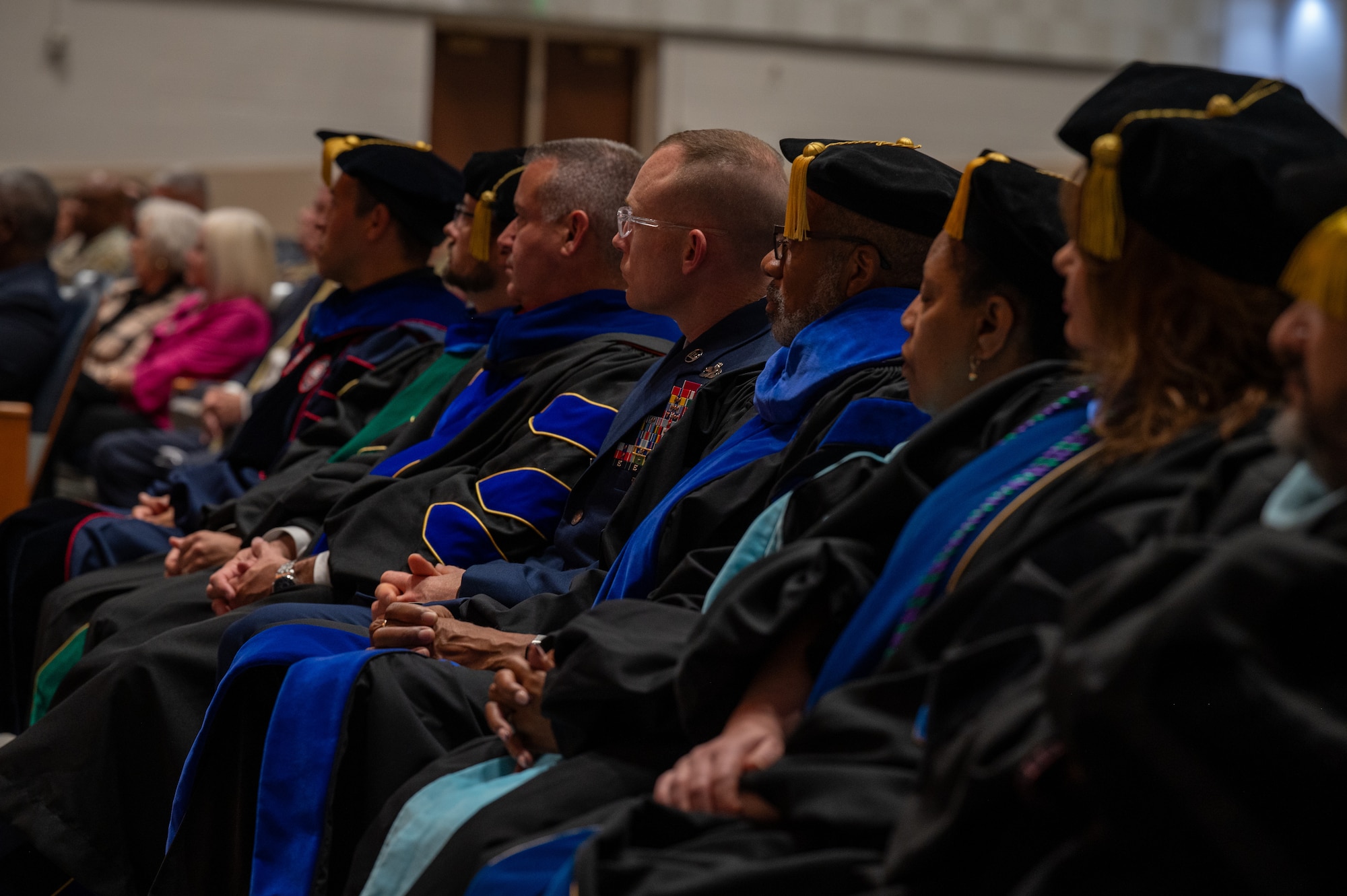 An audience listens during an acceptance of leadership ceremony at Maxwell Air Force Base, Alabama, Nov. 22, 2024. The ceremony was held to signify Dr. Yolanda Williams' official acceptance into her position as Air University's provost and chief academic officer. (U.S. Air Force photo by Senior Airman Evan Porter)