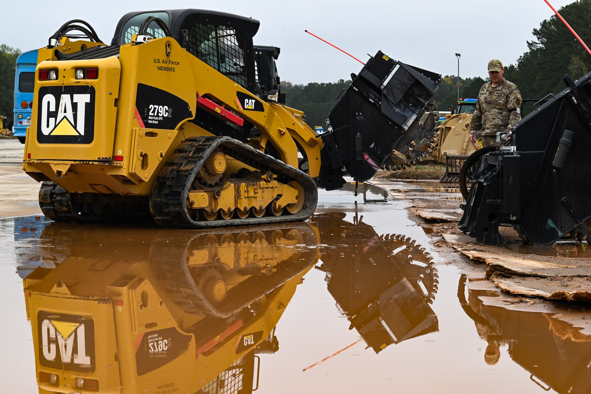 A Citizen Airman assigned to the 910th Civil Engineer Squadron operates a skid steer loader at Dobbins Air Reserve Base, Georgia, Nov. 14, 2024.