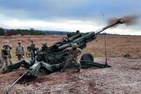 The capabilities of the 166th Regiment - Regional Training Institute's 1st and 2nd Battalions melded during a unique artillery live-fire training exercise Nov. 15, 2024 at Fort Indiantown Gap, Pa. Forward observers with 1st Battalion used several models of Small Unmanned Aircraft Systems (SUAS) to acquire targeting data of identified targets. This data was used to submit a call for fire to instructors and students with 2nd Battalion, who engaged the targets with artillery fire using M119, M777, and M109A6 howitzers. (U.S. Army National Guard photo by Sgt. 1st Class Shane Smith)