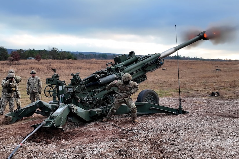 The capabilities of the 166th Regiment - Regional Training Institute's 1st and 2nd Battalions melded during a unique artillery live-fire training exercise Nov. 15, 2024 at Fort Indiantown Gap, Pa. Forward observers with 1st Battalion used several models of Small Unmanned Aircraft Systems (SUAS) to acquire targeting data of identified targets. This data was used to submit a call for fire to instructors and students with 2nd Battalion, who engaged the targets with artillery fire using M119, M777, and M109A6 howitzers. (U.S. Army National Guard photo by Sgt. 1st Class Shane Smith)