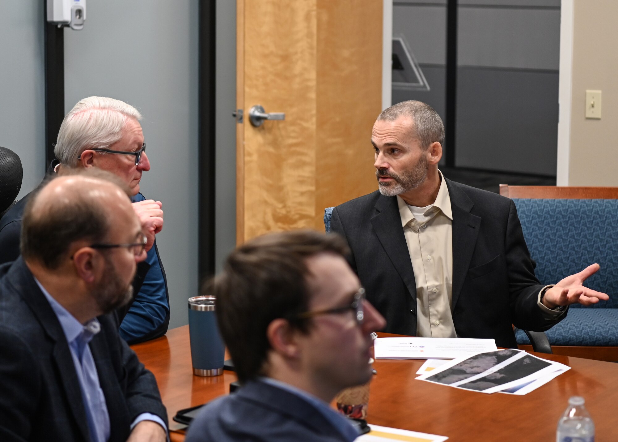 A Space Launch Delta 30 Director of Plans and Programs, and a Norwegian Armed Forces member, discuss Spaceport best practices during a spaceport collaboration visit at Vandenberg Space Force Base.